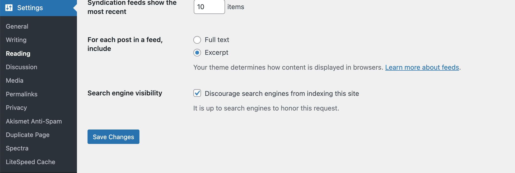 How to discourage search engine from indexing this site in WordPress setings