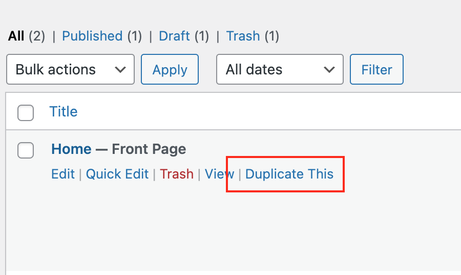 Duplicate a wordpress page or post