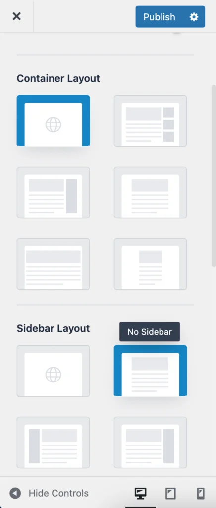 Wordpress container and sidebar layout