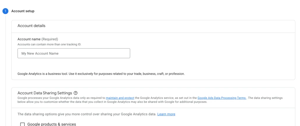 Google analytics account setup