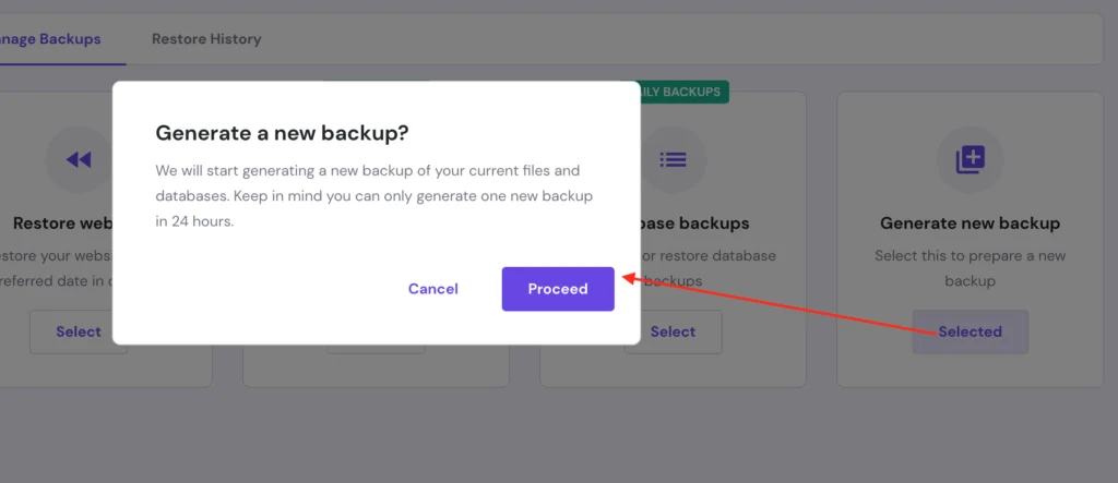 Hostinger new manual backup process