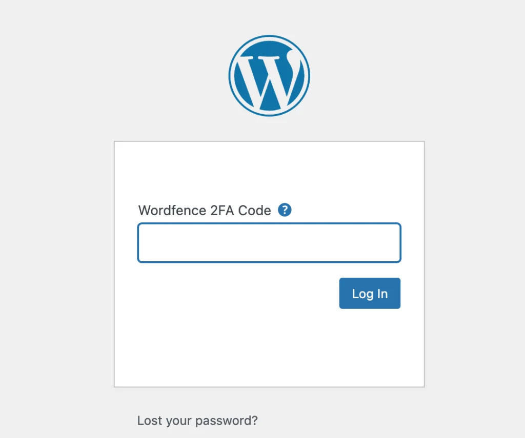 Wordfence two-factor authentication screen