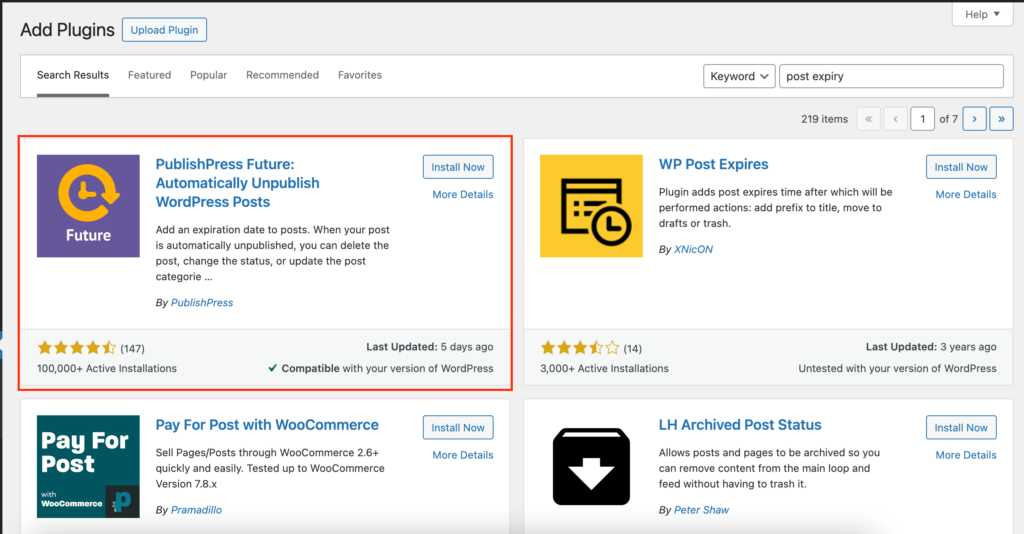 Install the PublishPress Future plugin to automatically unpublish WordPress posts