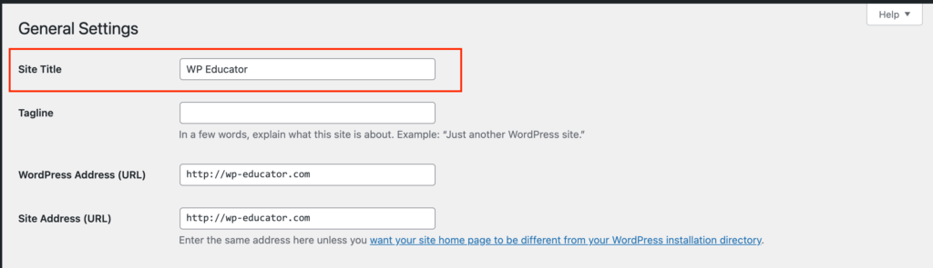 wordpress-site-name-settings