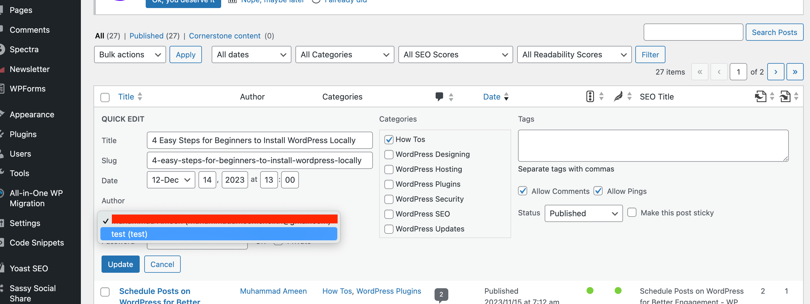 Changing WordPress post author