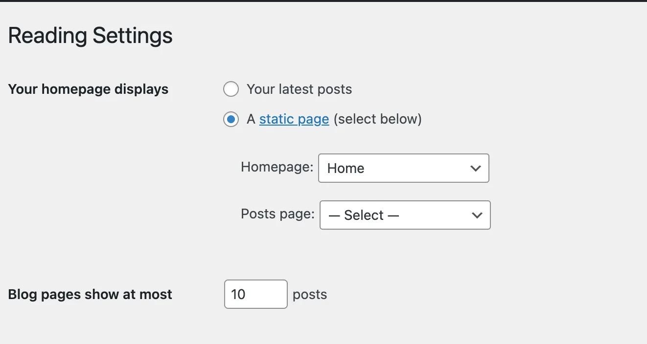 Home page display settings