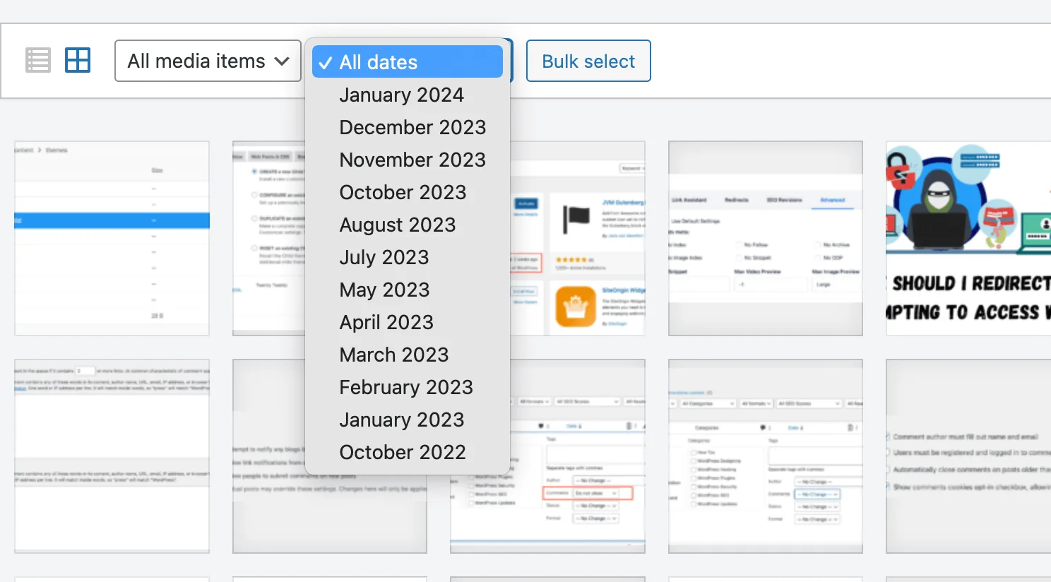 Filter WordPress media by date