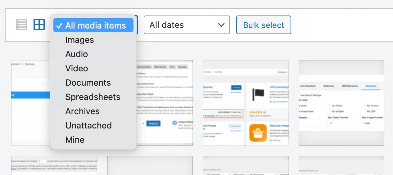 Filter WordPress media items