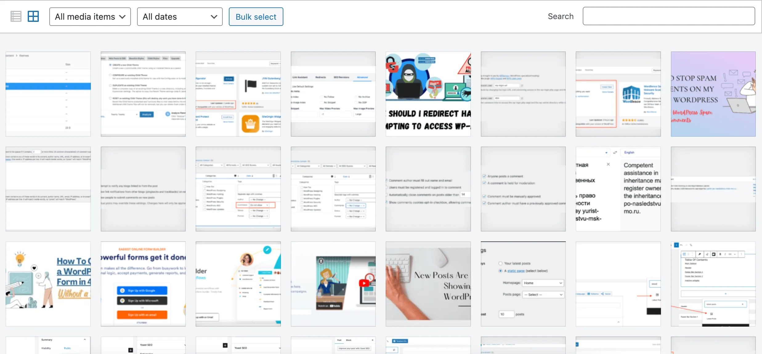WordPress media library grid view