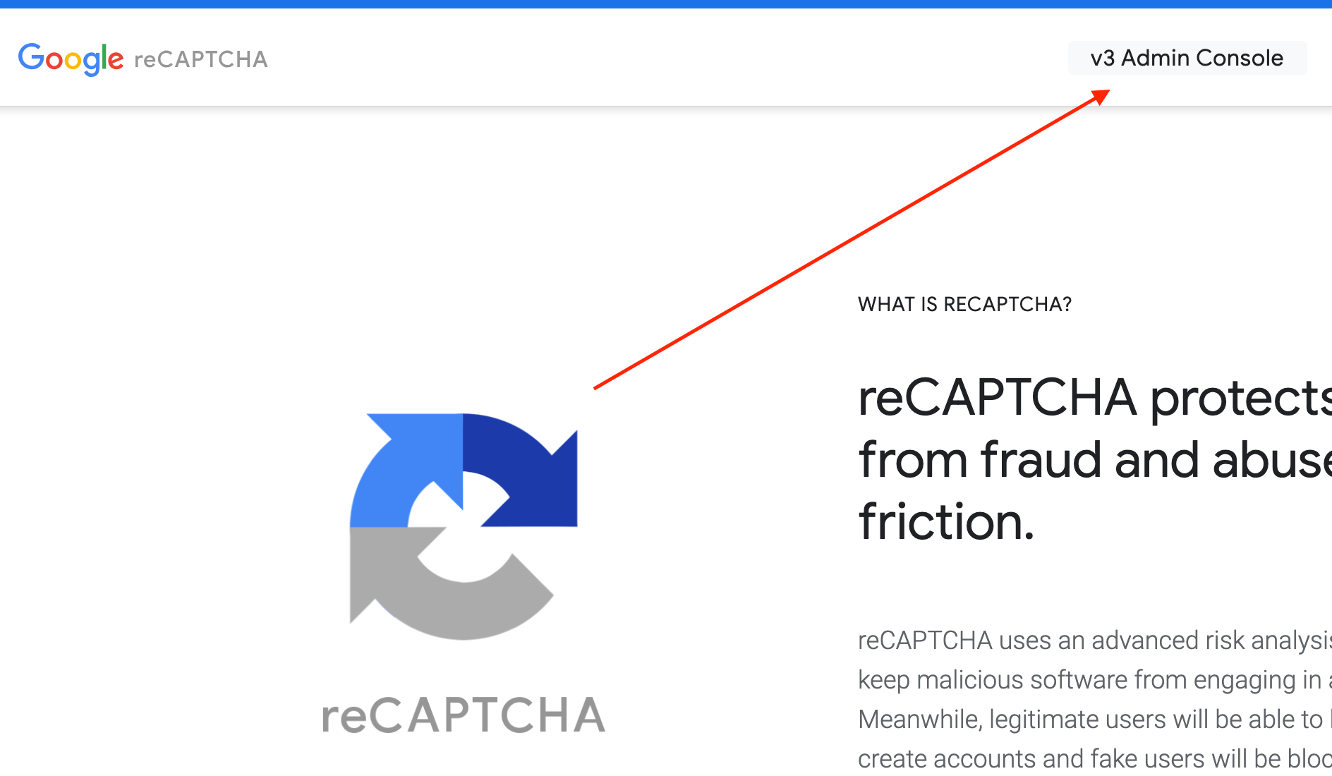 Google Recaptcha V3 Admin Console link