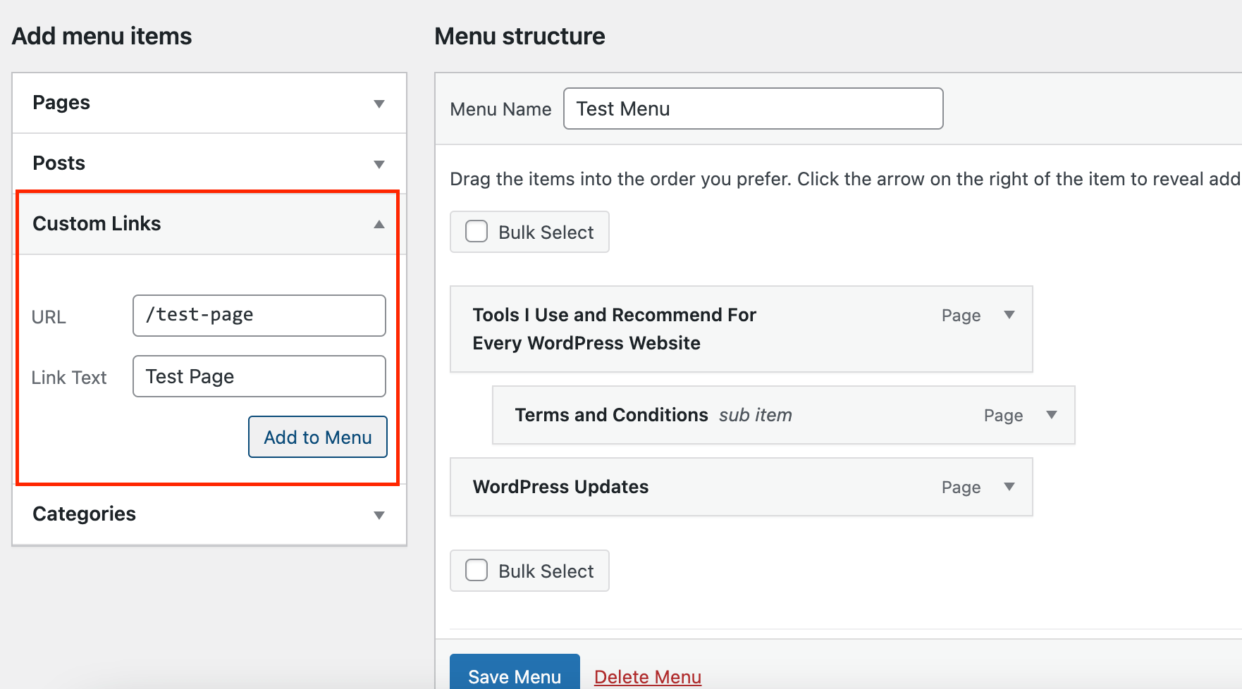 Adding a custom link to menus in WordPress.