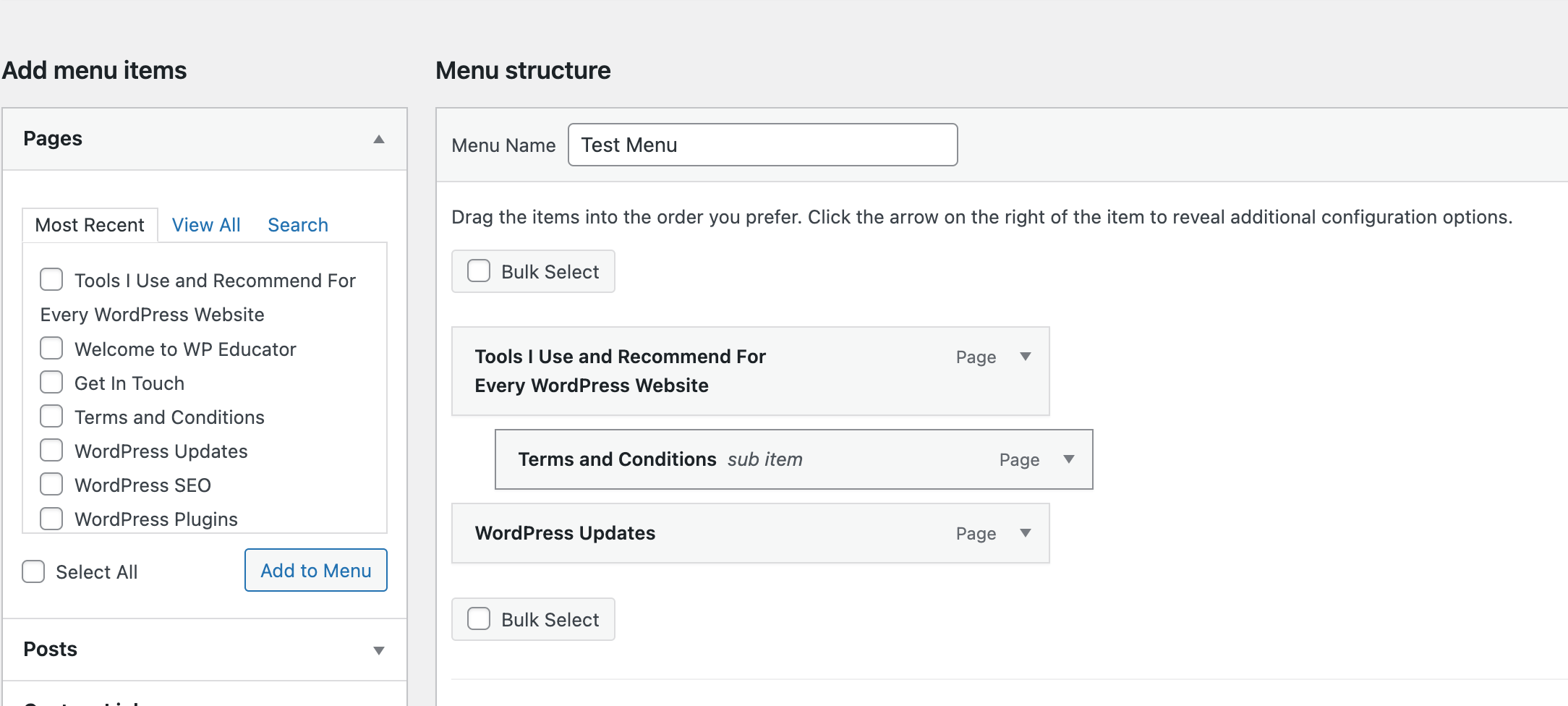 Organizing and adding a dropdown to menus in WordPress.