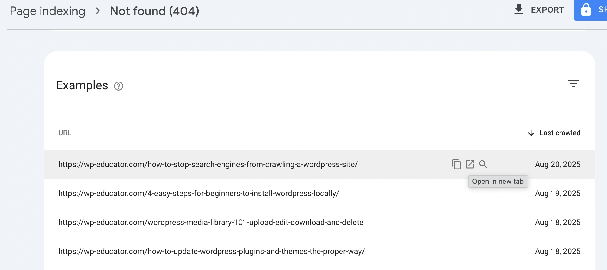 404 errors in Google Search Console.