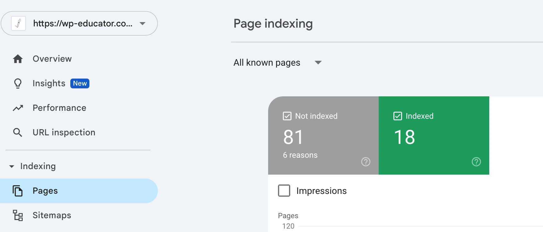 The page indexing report in Google Search Console.