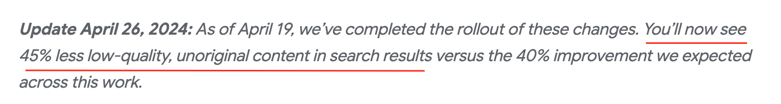 Google 2024 April update will check for low-quality content.